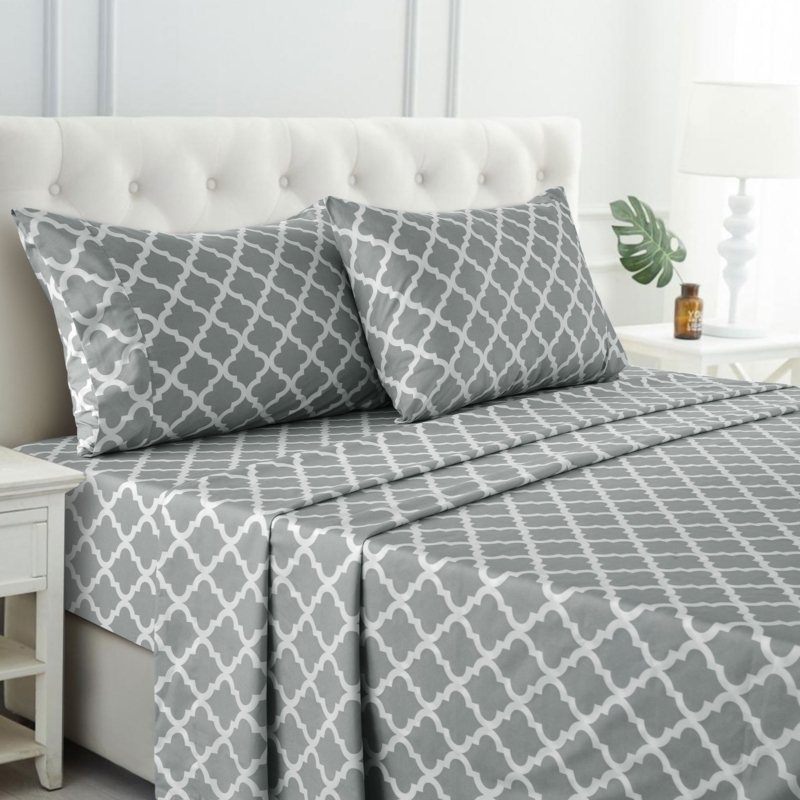 Bed Sheet Set Two Tone Grey And White Cozy Neutral Bedroom