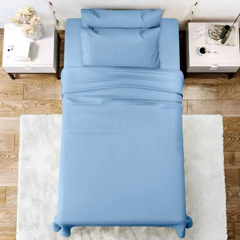 Bed Sheet Set Vibrant Blue Four Piece Set Modern Dorm Room Bedding