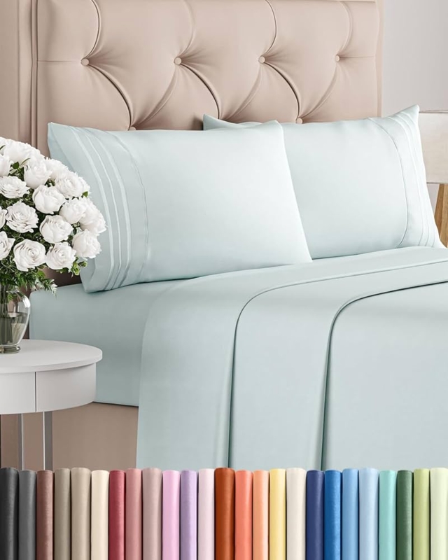 Bed Sheets Light Blue Hue Smooth Texture Wrinkle Resistant
