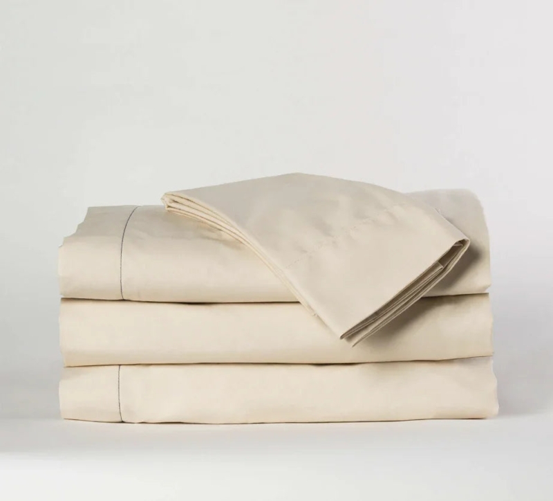 Bed Sheets Minimalist Bone Colored Bedding with Green Stripe Accent