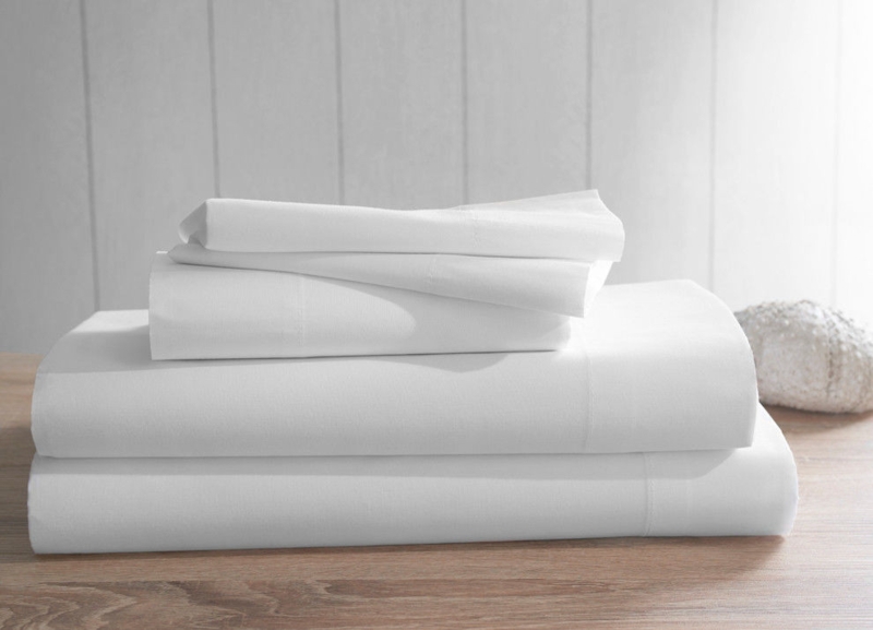 Bed Sheets Stacked Arrangement Crisp White Plain Weave