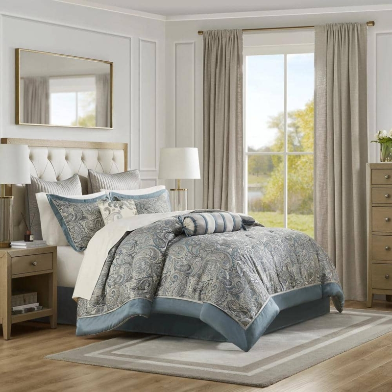 Bedding Set 12 Piece Set Large Scale Paisley Teal & Gray