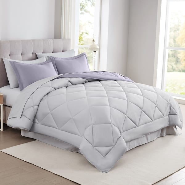 Bedding Set: 7-Piece Reversible Black Comforter with Geometric Trellis Sheets