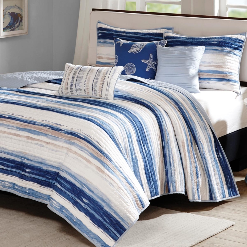 Bedding Set Aqua Coastal Sea Urchin Quilting Refreshing Beach House