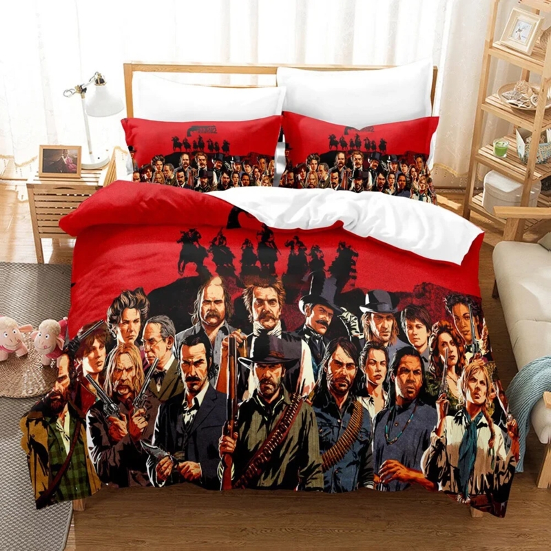 Bedding Set Black and Red Graphic Silhouette Print Video Game Theme