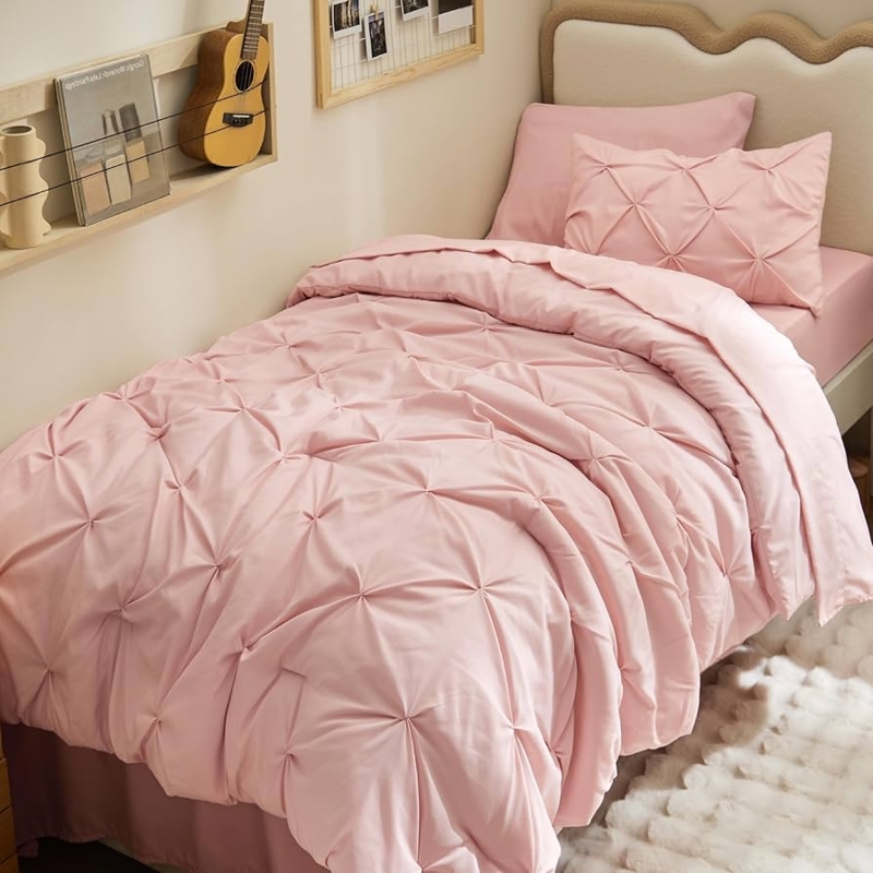 Bedding Set Blush Pink Pinch Pleat Modern Boho