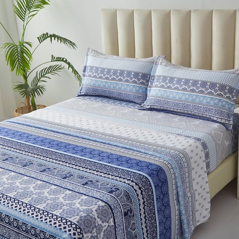 Bedding Set Bohemian Blue Bedroom Textiles Mandala Stripes