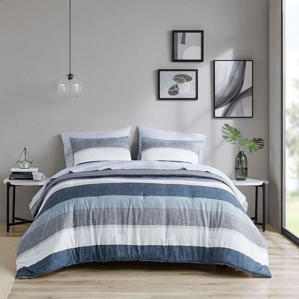 Bedding Set Broad Navy Stripes Nautical Style Coastal Decor