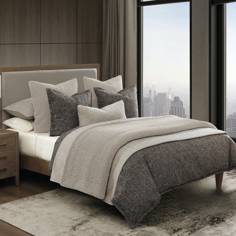 Bedding Set, Brown Tweed Woven Texture, Rustic Lodge Bedroom Decor.