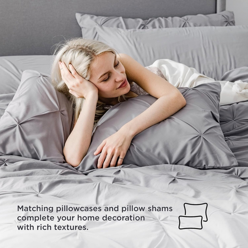 Bedding Set Charcoal Gray Monochromatic Layering Box Stitch Comforter