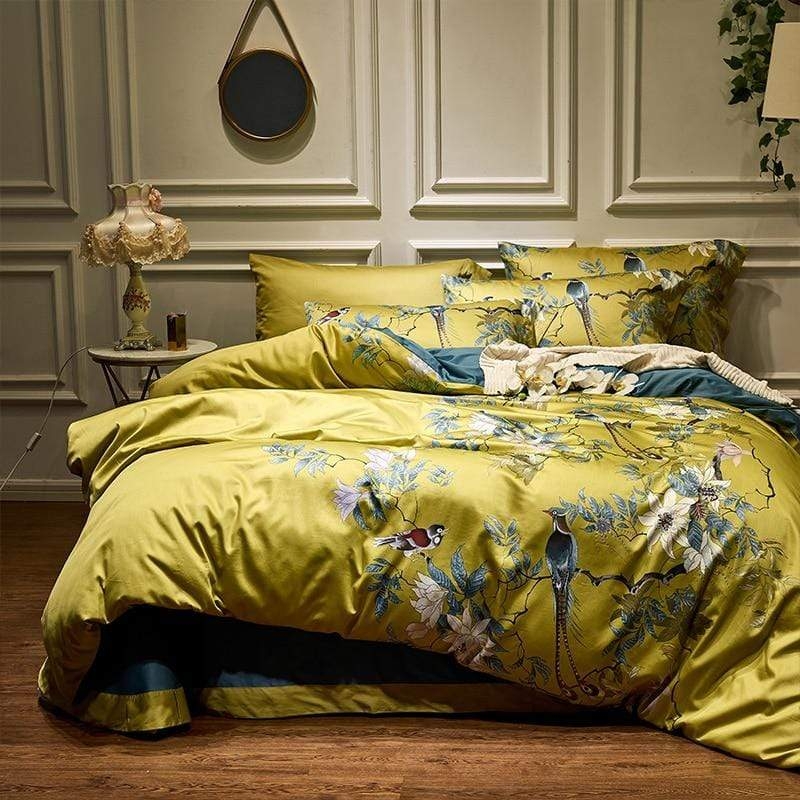 Bedding Set: Color Blocked Palette, Sateen Sheen - Mustard Yellow & Sage Green Set