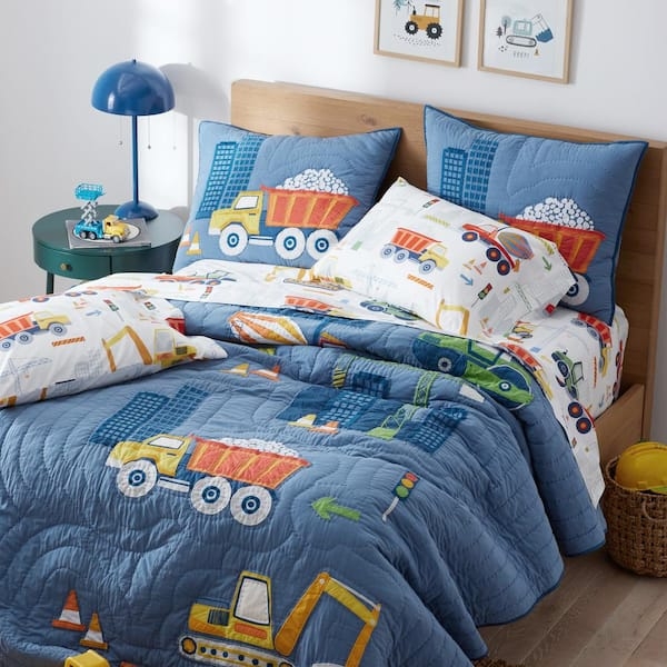 Bedding Set Construction Vehicle Pattern White Truck Print Bedding