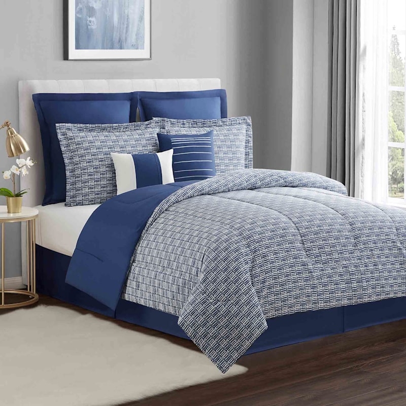 Bedding Set Contemporary Navy and White Geometric Pattern