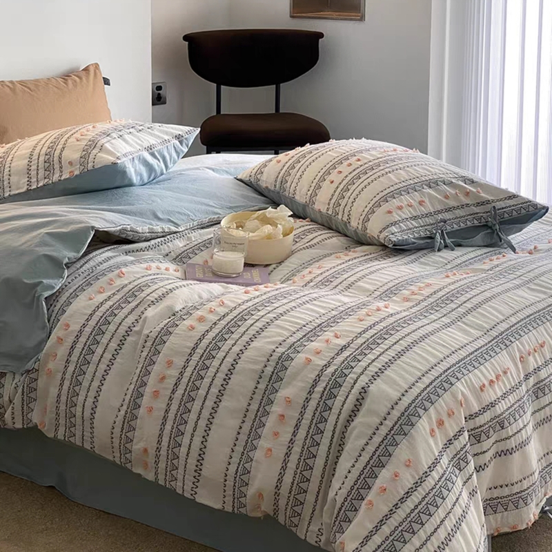 Bedding Set Cream Diamond Tufting, Mustard Yellow Accents Chenille Boho