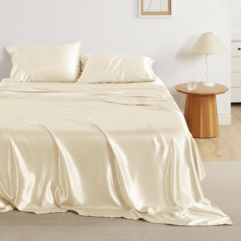 Bedding Set Dark Green Ruffled Trim Satin Minimalist Emerald Green Decor