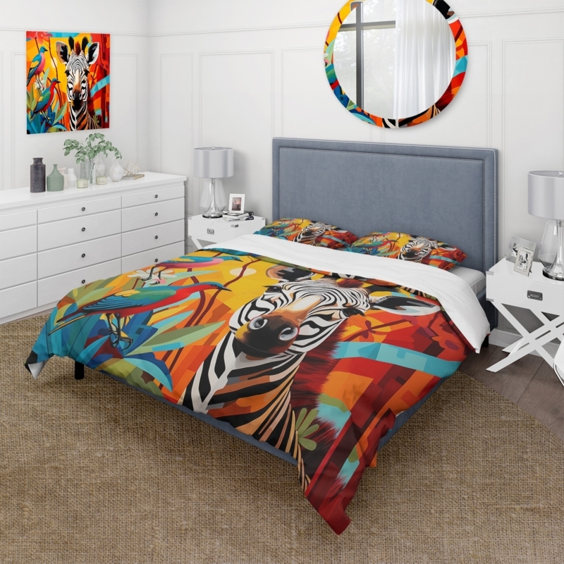 Bedding Set featuring Vibrant Multi-color Pop Art Zebra Print Design