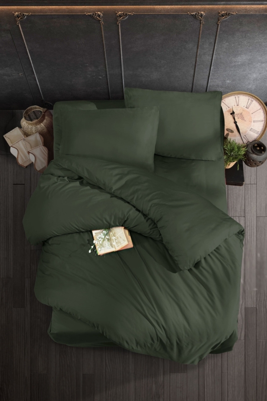Bedding Set Forest Green Slub Texture Linen Like Moody