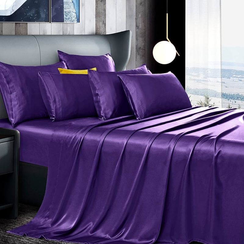 Bedding Set High Sheen Satin Deep Plum Seven Piece