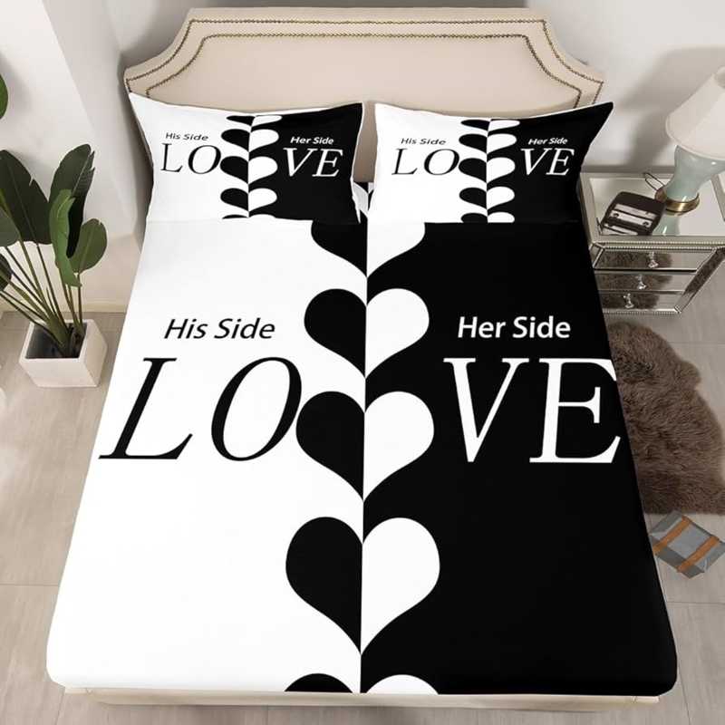 Bedding Set His And Hers Typography Black White Graphic Bedding Set