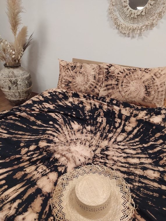Bedding Set Indigo Blue Concentric Tie Dye Shibori Style Duvet Cover