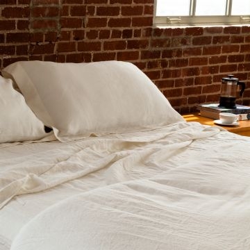 Bedding Set Ivory Linen Texture Flanged Edges Coastal Minimalist
