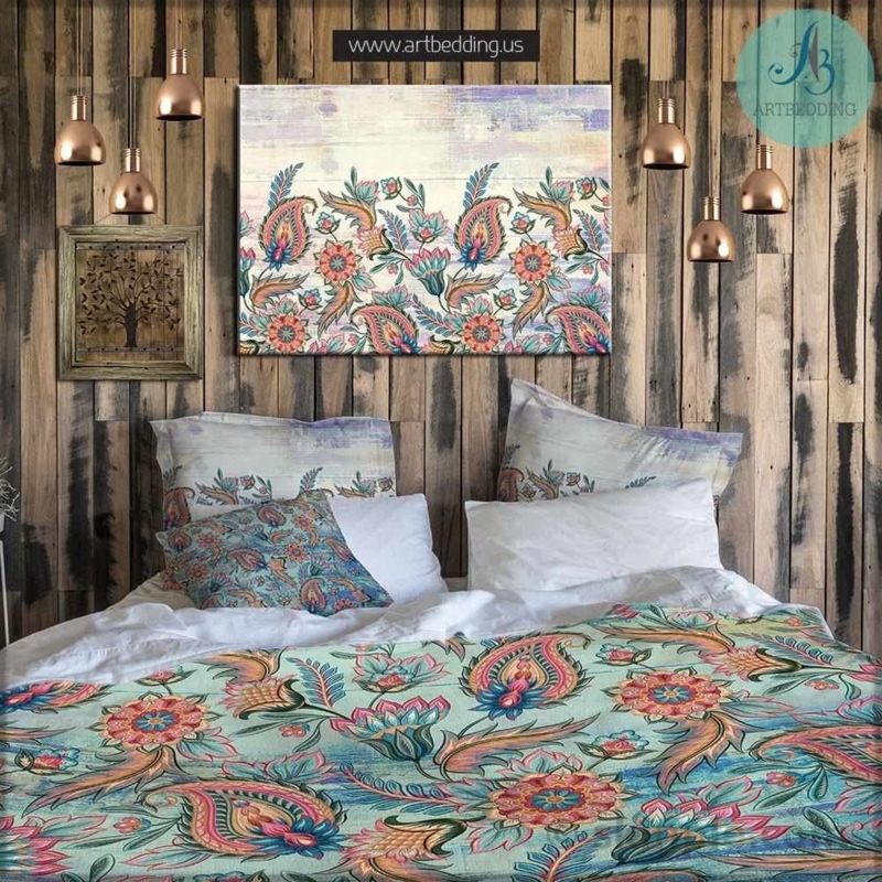 Bedding Set Jewel Toned Paisley Purple Teal Matte Distressed Moody Decor