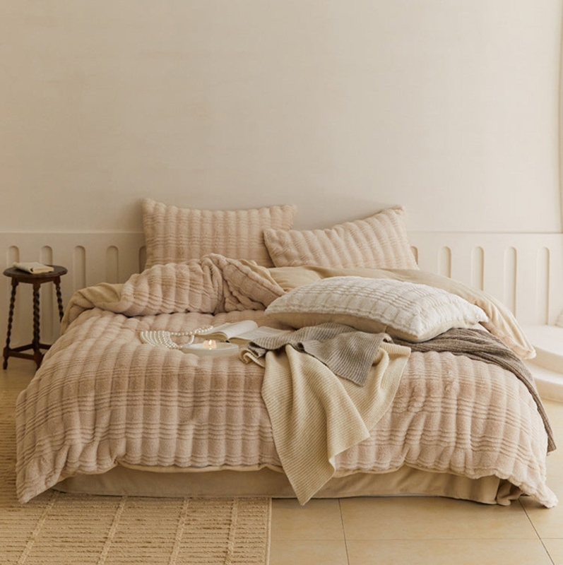 Bedding Set Khaki Milk Velvet Texture Quilted Grid Contemporary