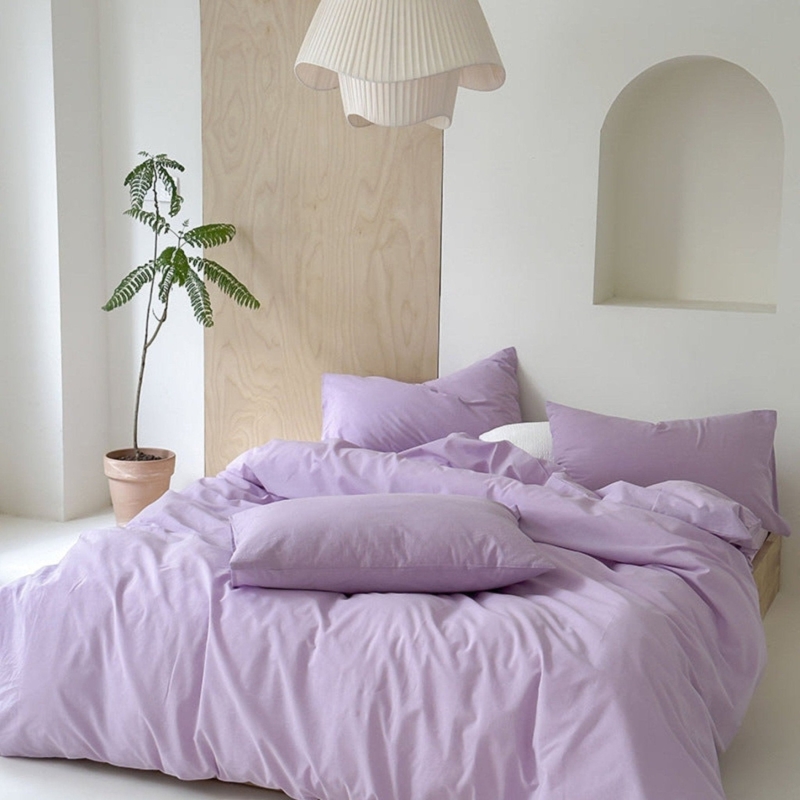 Bedding Set Lavender Washed Cotton Texture Rumpled Minimalist