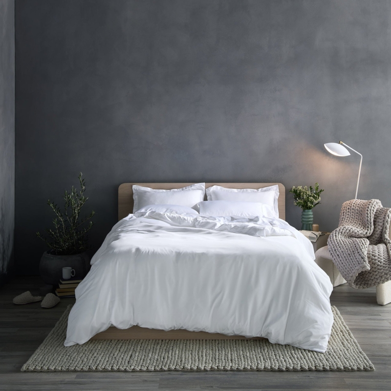 Bedding Set: Monochromatic Grey Bed Linens with Smooth Sheen Fabric