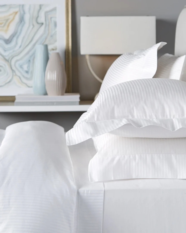 Bedding Set, Monochromatic White with Subtle Ribbed Striped Pattern