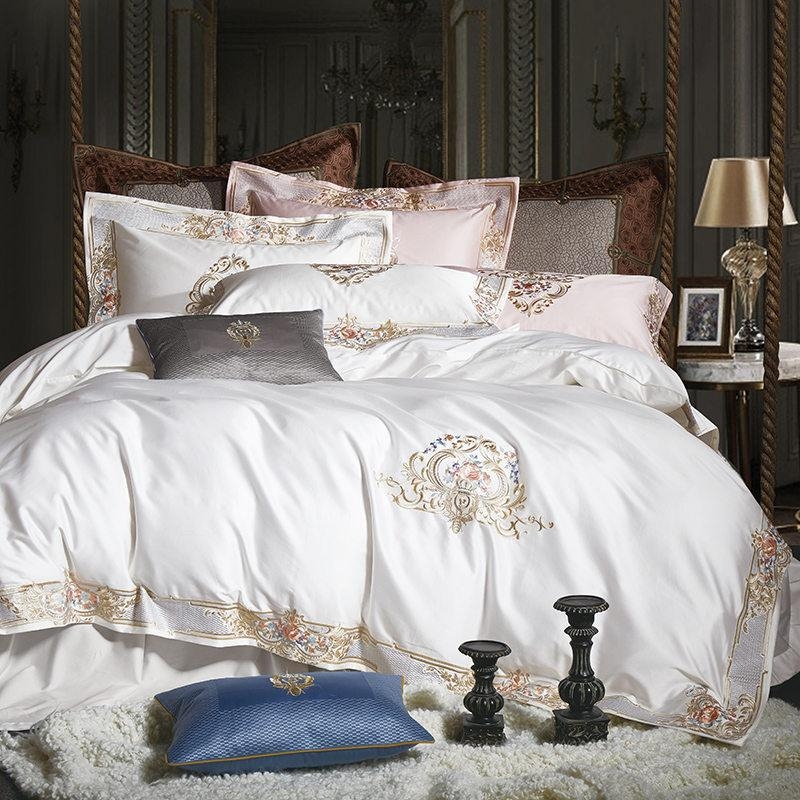 Bedding Set Navy Blue Intricate Embroidery, Glam Style
