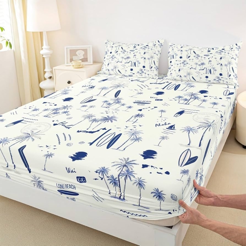 Bedding Set Navy Surfboard and Sailboat Sheets Deep Pocket Coastal Print