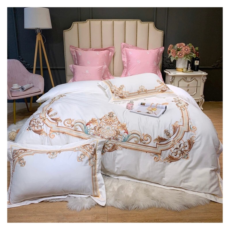 Bedding Set Ochre and Burnt Orange Contrast Piping Embroidery Chic