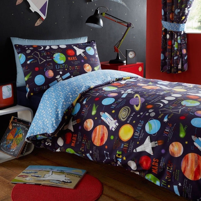 Bedding Set Outer Space Theme Navy Blue Planets Duvet Cover