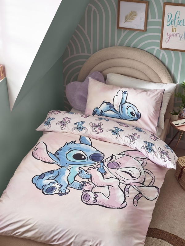 Bedding Set Purple Reversible Stitch Character Floral Pattern Playful
