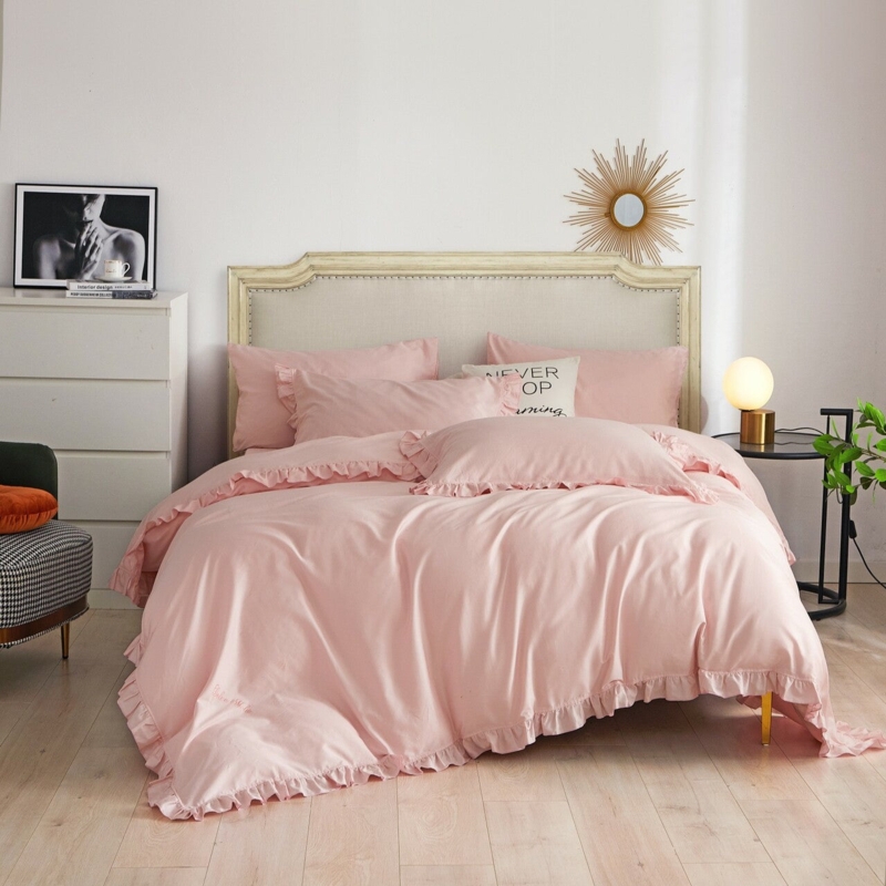 Bedding Set: Romantic Ruffle Edge, Woven Texture and Tiered Ruffles