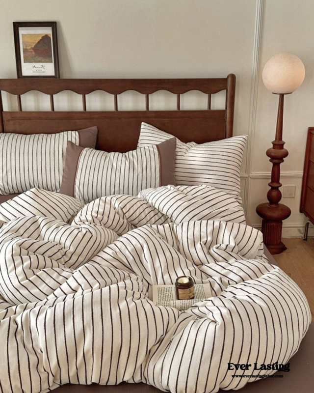 Bedding Set Ruffled Trim French Country Cream Polka Dot Shabby Chic