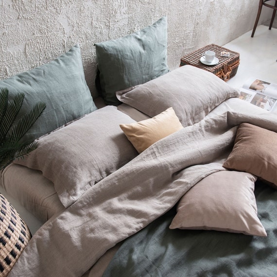 Bedding Set Sandy Beige Crumpled Texture Layered Linen Sheets