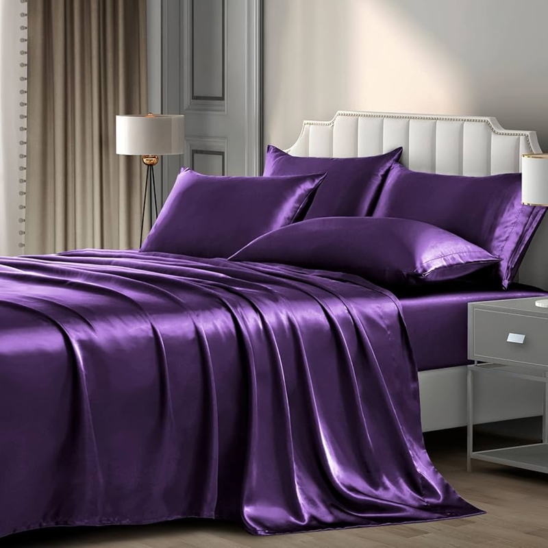 Bedding Set Satin Sheen Vibrant Purple Luxury Sheet Set