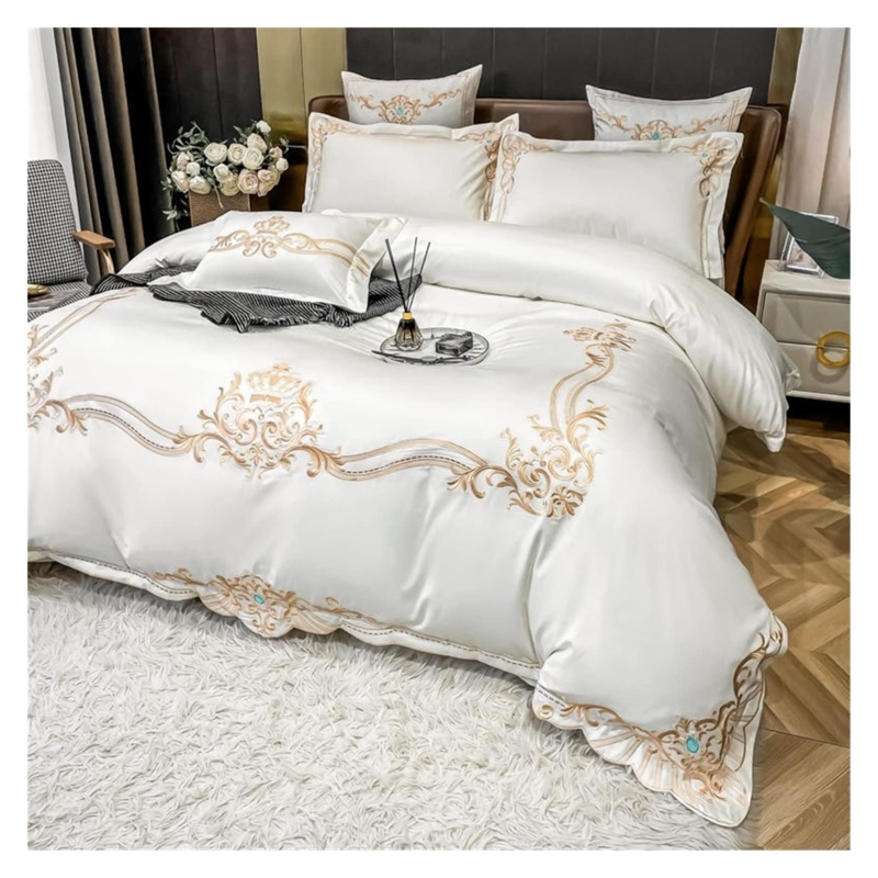 Bedding Set Slate Grey Monochromatic Geometric Embroidery Modern