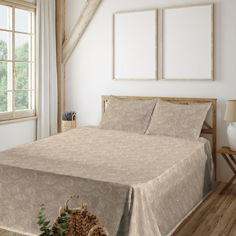 Bedding Set Tan Sandy Texture Background with White Seashell Pattern