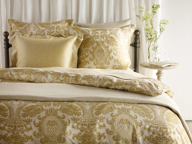 Bedding Set Traditional Luxury Ornate Damask Pattern Teal Gold