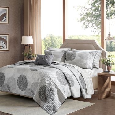 Bedding Set Trellis Pattern Gray White Palette Geometric