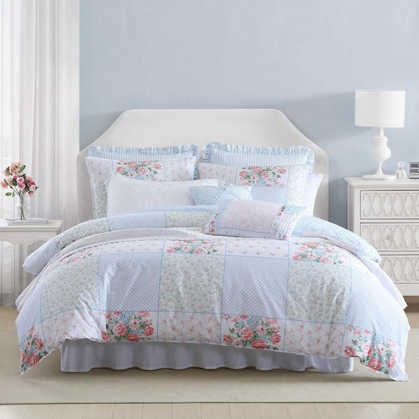 Bedding Set, Vintage Floral Patchwork, Cottage Style, 7-Piece Bonus