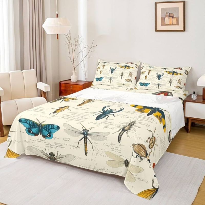 Bedding Set Vintage Insect Pattern Entomological Print for Kids Room