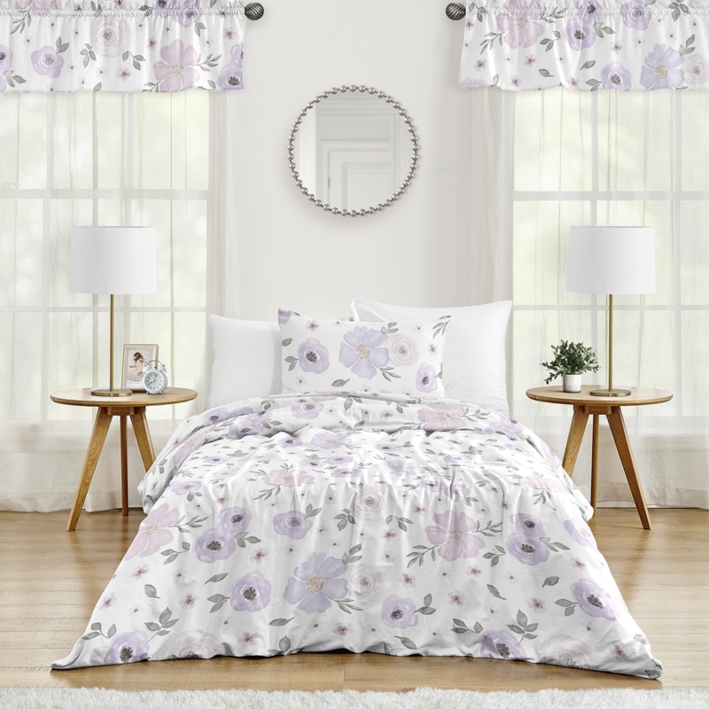 Bedding Set Watercolor Print Floral Pattern Upholstered Fabric