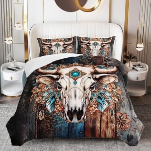 Bedding Set Western Boho Cow Skull Graphics Aztec Star Motif Rustic