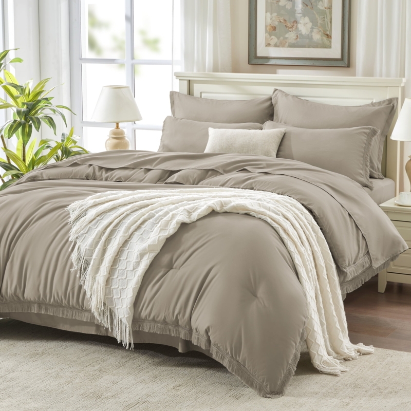 Bedding Set Wheat Color Palette Tassel Edge Detail Boho Tassel Trim