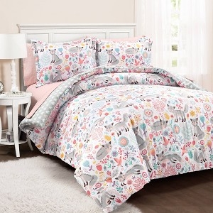 Bedding Set Whimsical Pink and Grey Pixie Fox Kids Decor