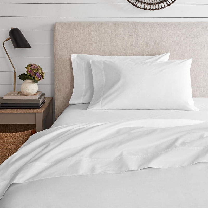 Bedding Set White Jersey Knit Cotton Blend Low Profile Frame